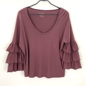 AEO ruffled dolman sleeve mauve blouse